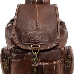 BudgetBundles US Fashion Vintage Canvas Backpack Leather Rucksack Knapsack Shoulder Hiking Bag (Dark Brown)