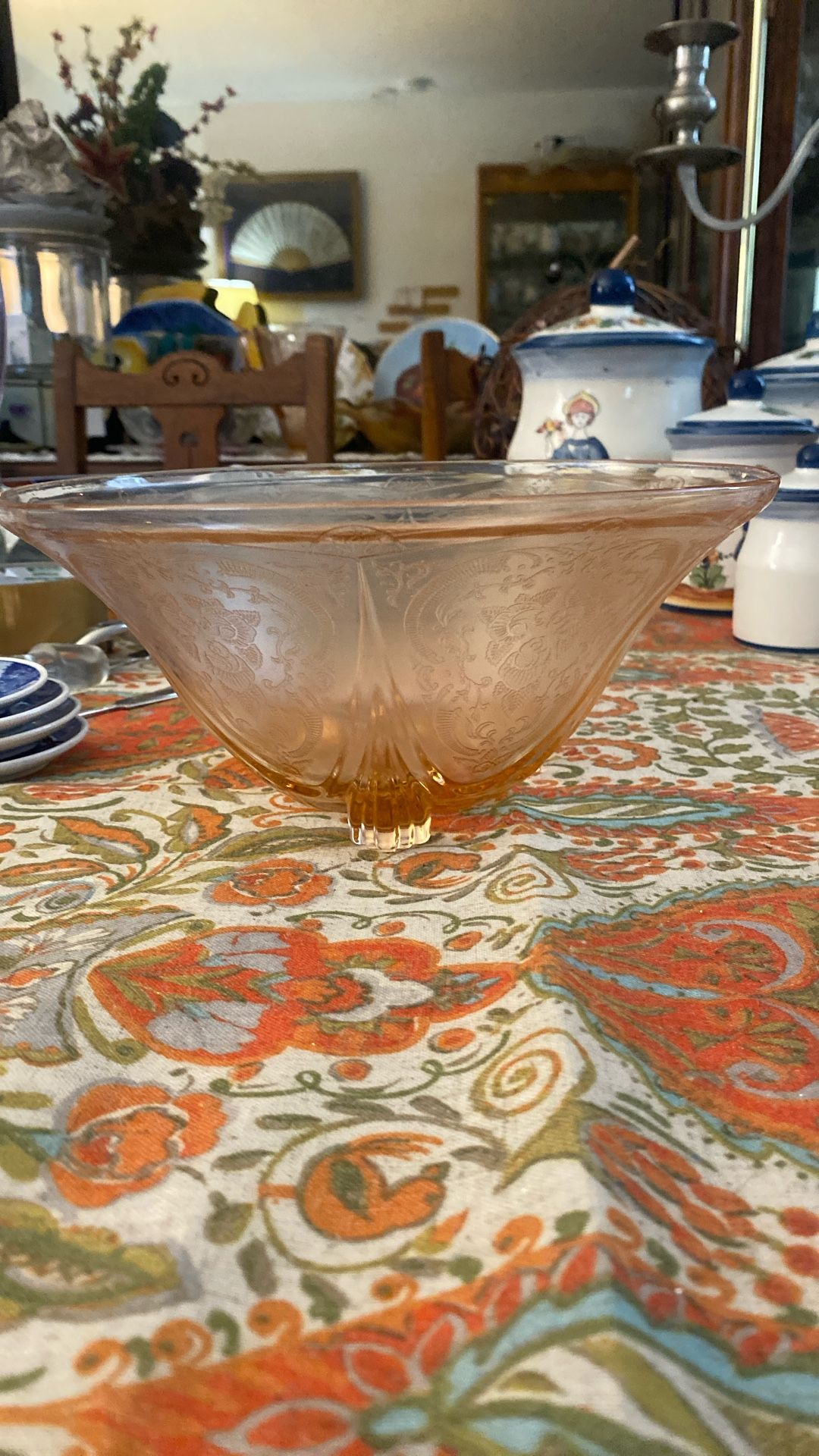 Vintage Hazel Atlas Pink Lace Glass Bowl
