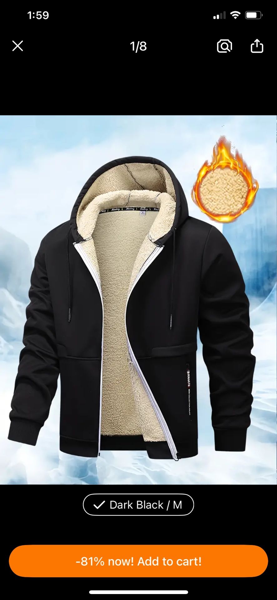 Brand New Mens Black w/ Gray Sleeves Winter Hoodie Size M