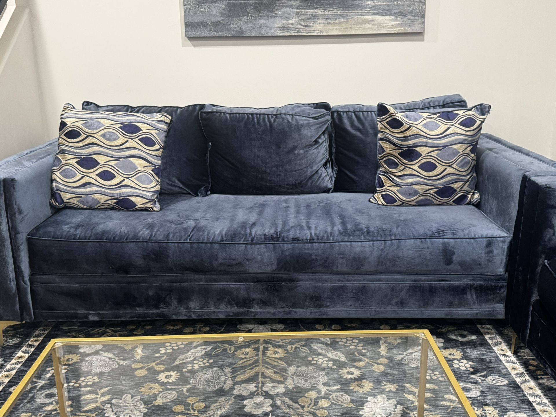 Navy Velvet Sofa Set