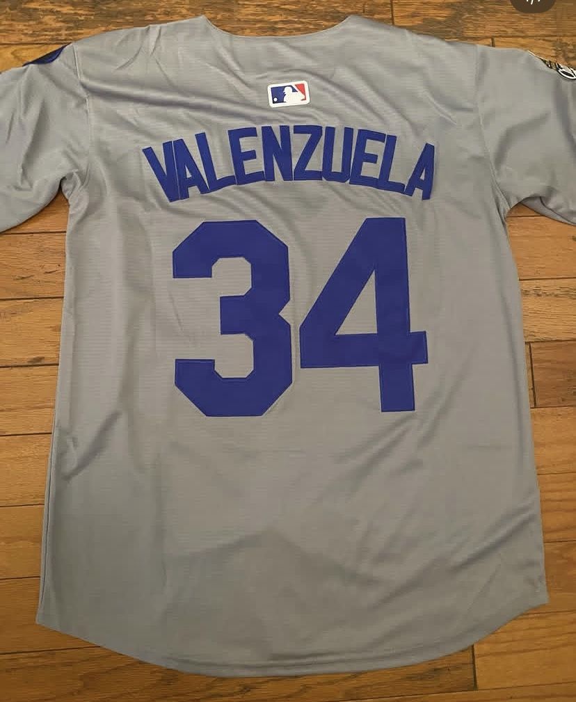 Valenzuela Grey Dodgers World Series And Championship Patch Jersey
