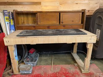 Wooden Workbench with Hutch