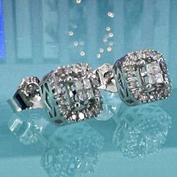 💎 Dazzling 10k White Gold, 64ct Round & Princess Cut Diamond Halo Earrings