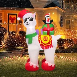 5FT Christmas Inflatables Outdoor Decorations Alpaca Blow up Llama Penguin with Gift Box Sheep Goat Yard Decorations