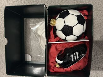 Set of Two, New in Box, Soccer Ornaments - Soccer Ball and Cleat