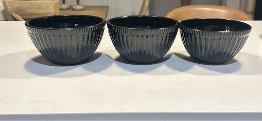 Black Pressed Ribbed Hobnail Textured Glass Mixing Bowls 2003 ASP Set of 3