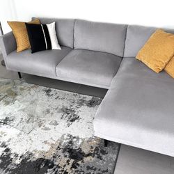 L - Shape Fabric Sofa Gray Color 