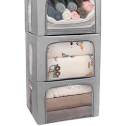 Stackable Clothes Storage Box for Clothing Gadgets,Steel Frame Storage Bins for Bedding Blankets Toys Gift,Foldable Oxford Fabric Closet Organizer Bag