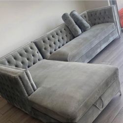 Grey Tufted Storage Couch NEED GONE TODAY