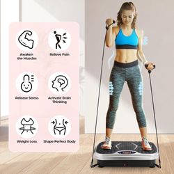  Vibration Plate Exercise Machine Lymphatic Drainage Platform Whole Body Shaker w/ 2 Resistance Bands, Home Workout Training Equipment for Weight Loss
