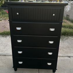Solid Wood Tall Black Dresser With Vanity Mirror 