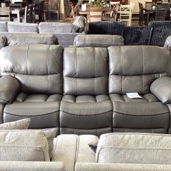 New Sofa With Recliners, Leather Gel, Color Grey
