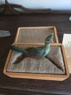 Hand-Painted Green Bird Figurine with Box