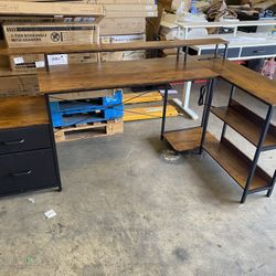 ODK 75" L Shaped Desk with File Drawers, Work from Home Office Desk with Power Outlet