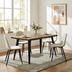 Homy Casa LANCELOT+CHARLTON 5PC Dining Set 63” Dark Walnut Table with 4 Charlton Khaki Fabric Chairs – Vintage Finish