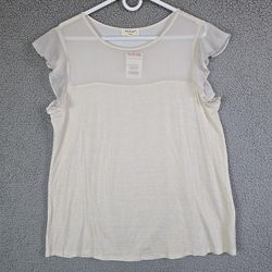 Kim & Cami Top Women’s Size XL Blouse Top Beje Gold Metallic Short Sleeve Stripe