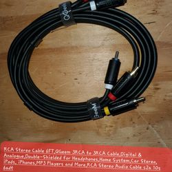 RCA Stereo Cable 6FT,QGeem 3RCA to 3RCA Cable,Digital & Analogue,Double-Shielded for Headphones,Home System,Car Stereo, iPods, iPhones,MP3 Players and