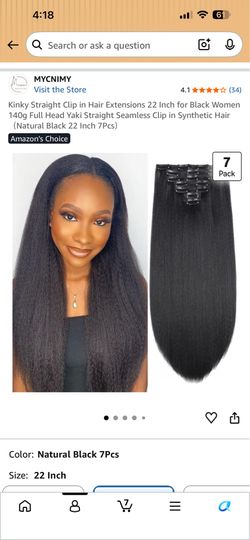 24in Kinky Straight Clip in Hair Extensions (1 bundle)