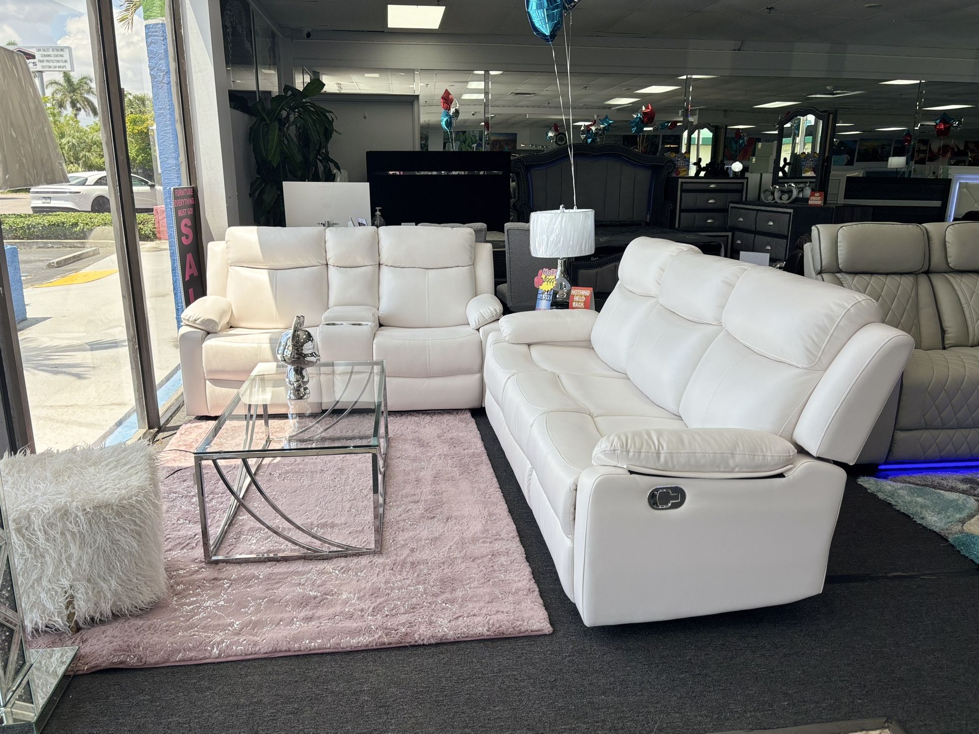 White Sofa& Loveseat Set For Sale ( Gel Leather)
