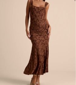 Lulus Celeste Brown Floral Burnout Bustier Maxi Dress
