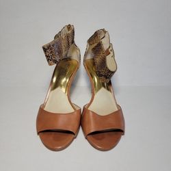 Michael Kors Womens 8.5 Leather Open Toe Stiletto GUILIANA Snake Embossed Pumps, 