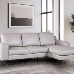 Brand New Grey Leather Modern Style Sectional Sofa 