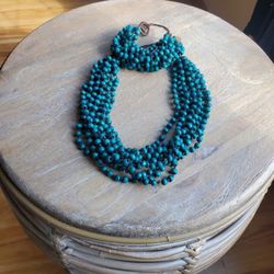 Vintage Necklace Vivid Bright Turquoise Wood