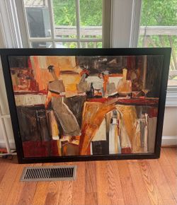 Large Abstract Oil Painting in Black Frame