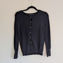 Zara Women's Knit Cardigan, Pearl Buttons - Navy Blue, Large