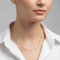 14K Yellow Gold Diamond Cut Figaro Chain