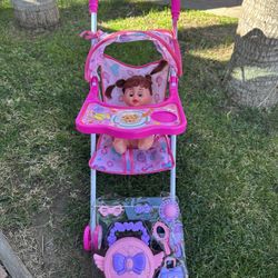 Kids Doll Stroller Set
