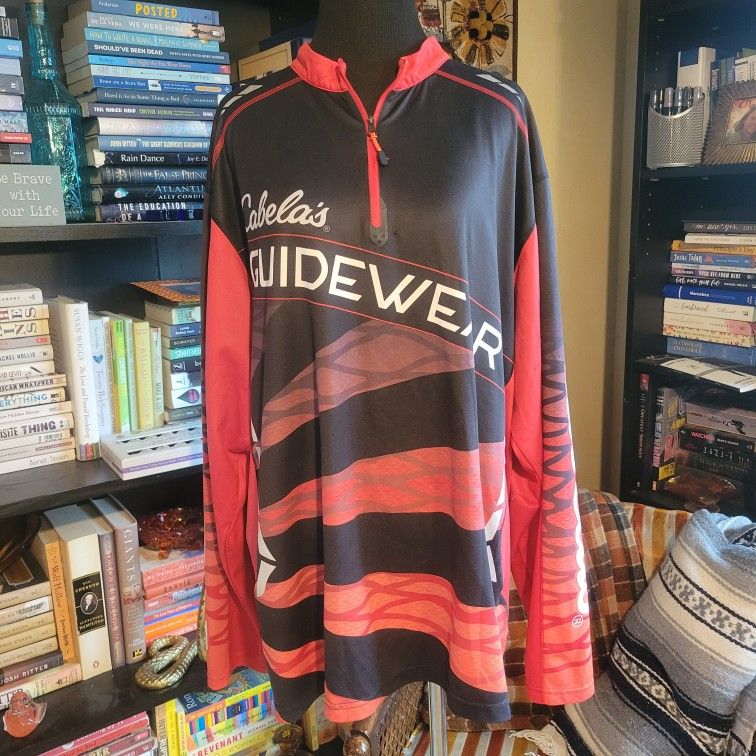 Cabelas Guidewear Jersey Sun Shirt Men's XL Red 1/4 Zip Lightweight Fishing