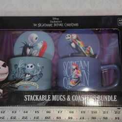 Disney Jack Skellington The Nightmare Before Christmas Coffee Mug Set Stackable Mugs and Coasters 