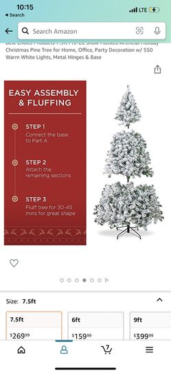 Best Choice Products 7.5ft Pre-Lit Snow Flocked Artificial Christmas Pine Tree Holiday Decor w/ 550 Warm White Lights