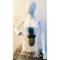 Victoria’s Secret Pink Cool 😎 Pineapple 🍍Sunglasses Fringe Racerback Tank Top