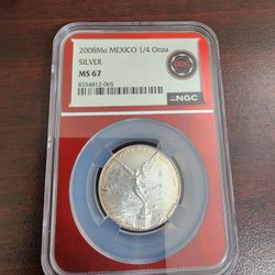 2008Mo Mexico 1/4 Onza Silver MS67 NGC