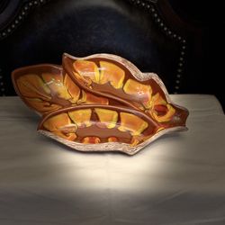 VTG Sequoia Ware California Pottery 603 Triple Leaf Divided Dish MCM Flame Glaze