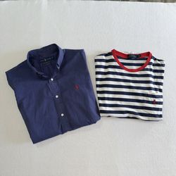 Polo Ralph Lauren Shirt LOT Men’s Medium Large Blue White Button Up Long Sleeve Short Sleeve T Shirt Casual Pony Logo