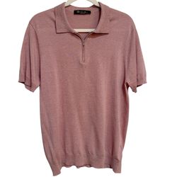 Loro Piana pink quarter zip short sleeve wool polo shirt