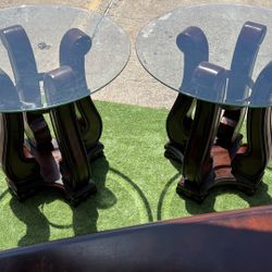 2 Coffee Tables Solid Wood & Glass 