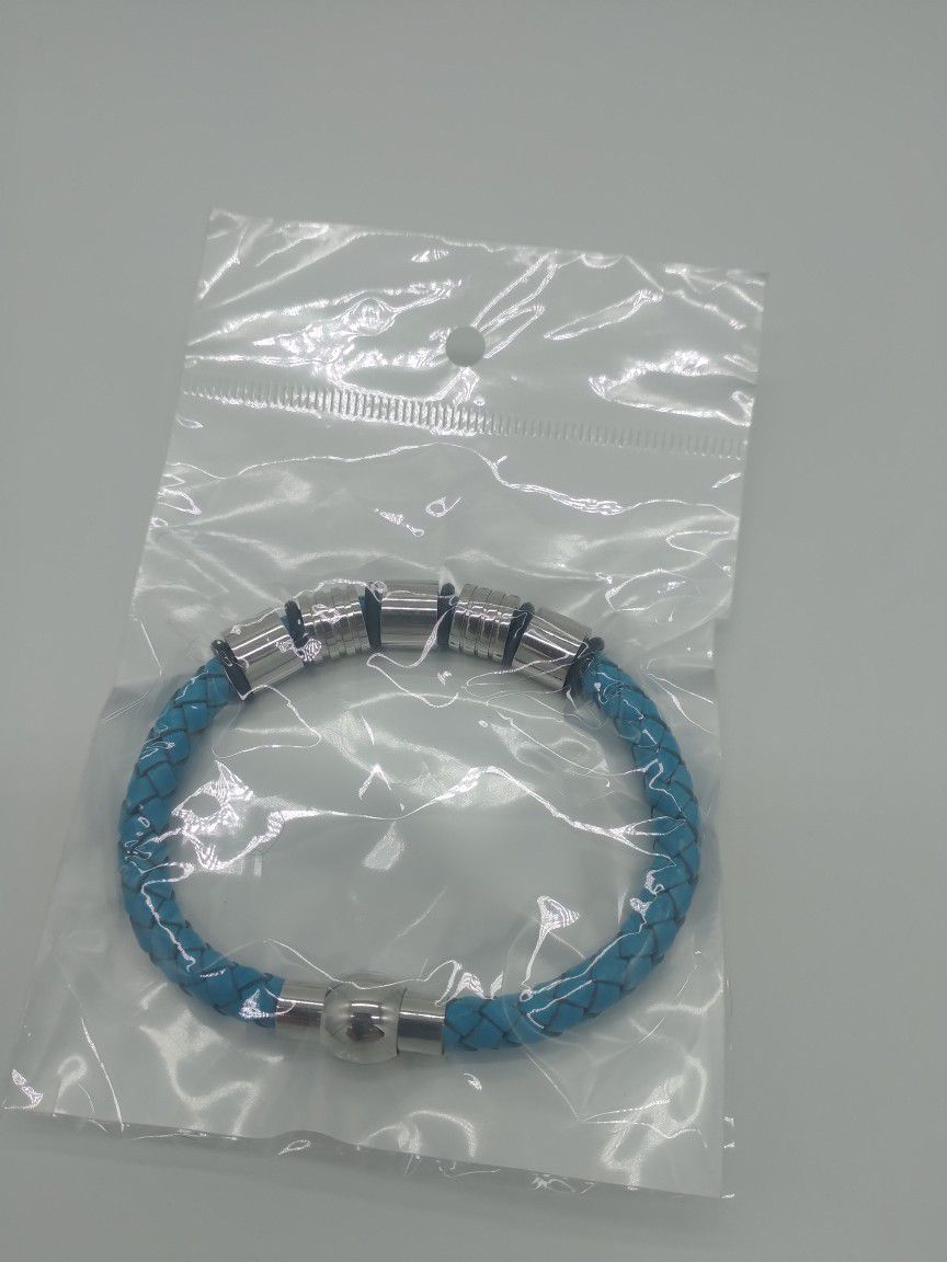 Leather Magnetic Blue Bracelet 