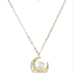 Moonstone Necklace for Women Girls 18K Gold Plated S925 Sterling Silver Cute Fashion Pendant Jewelry Gifts