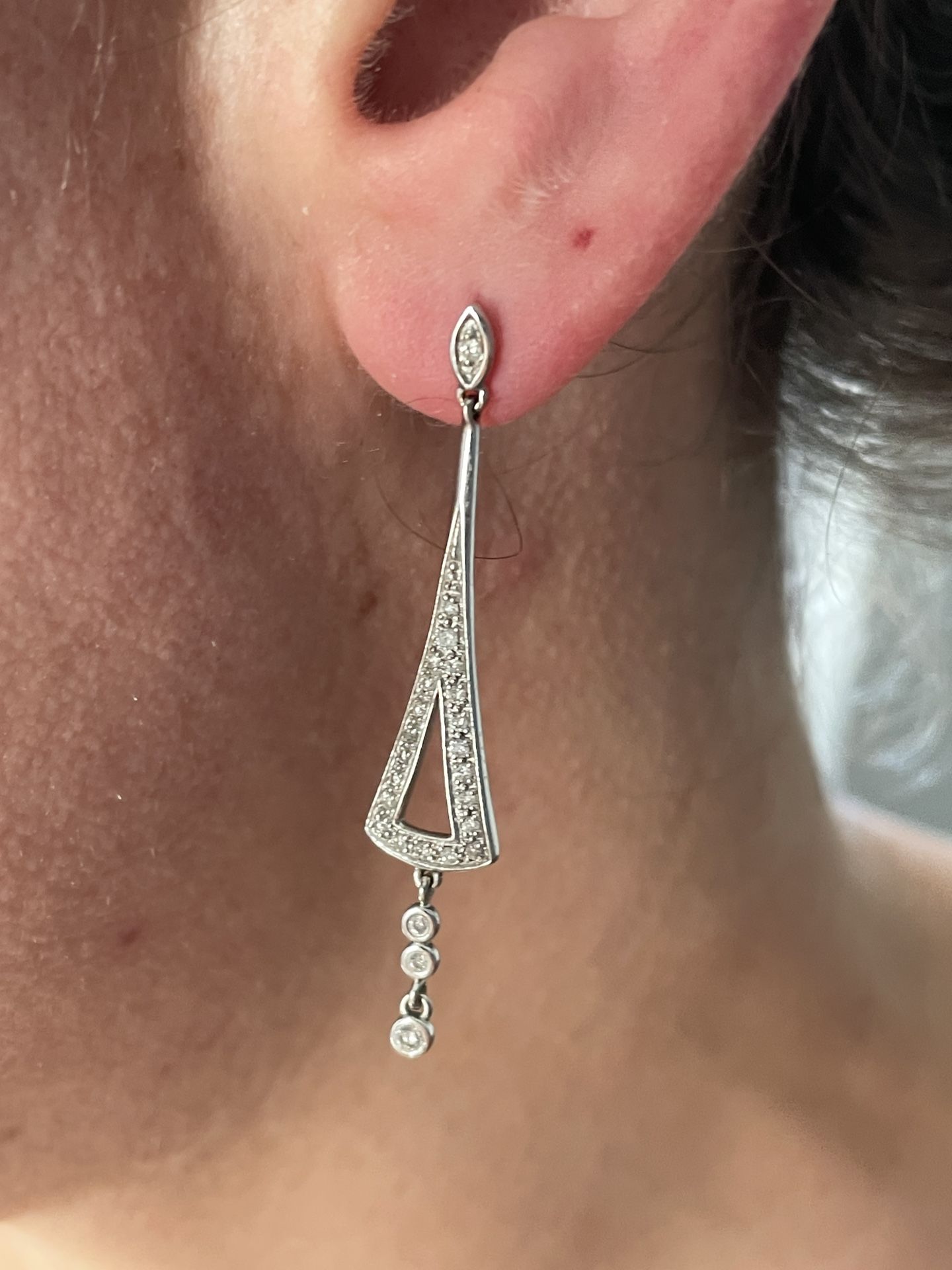 14K White Gold Diamond Cluster Drop Dangle Earrings