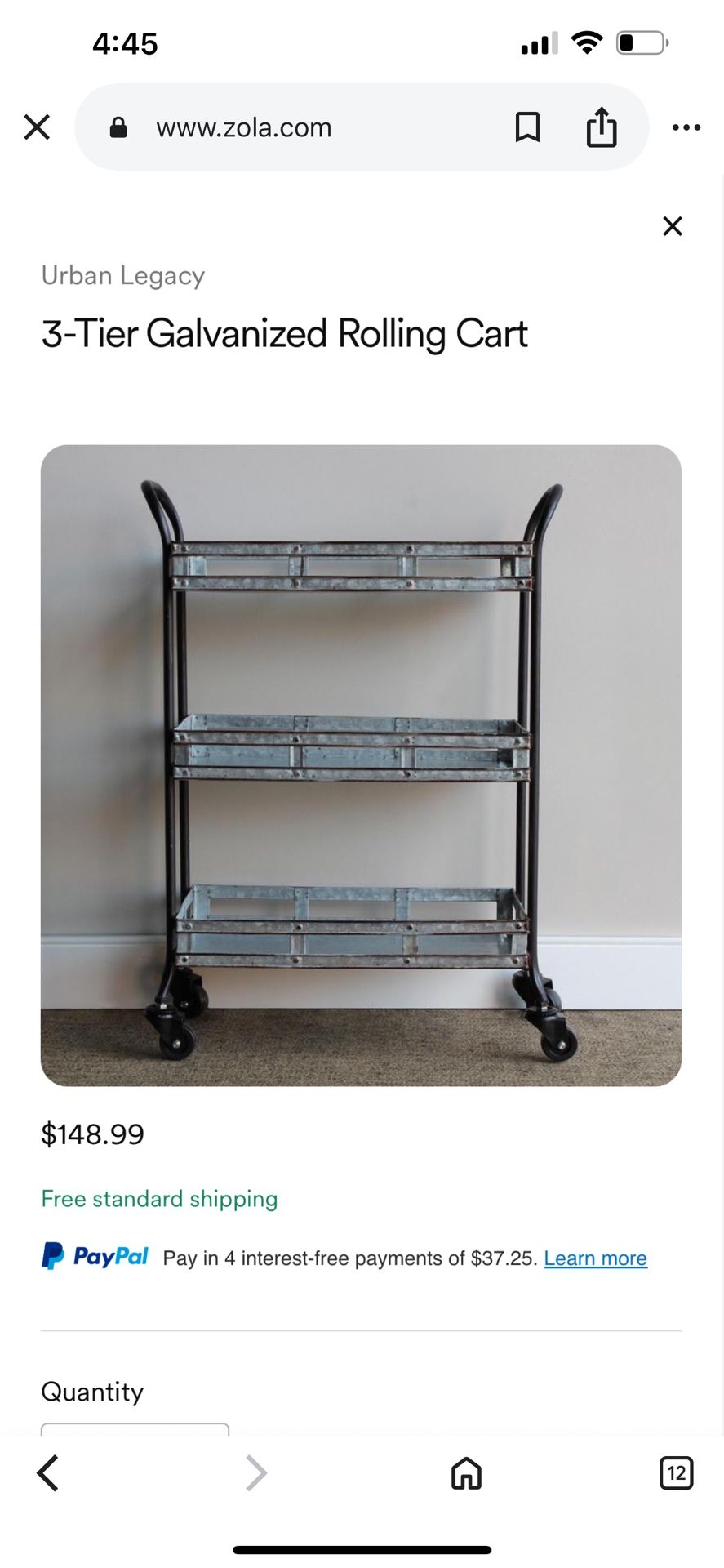 3 Tier Galvanized Metal Bar 