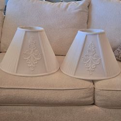 Pair Vintage large pleated lampshades with lace appliques
