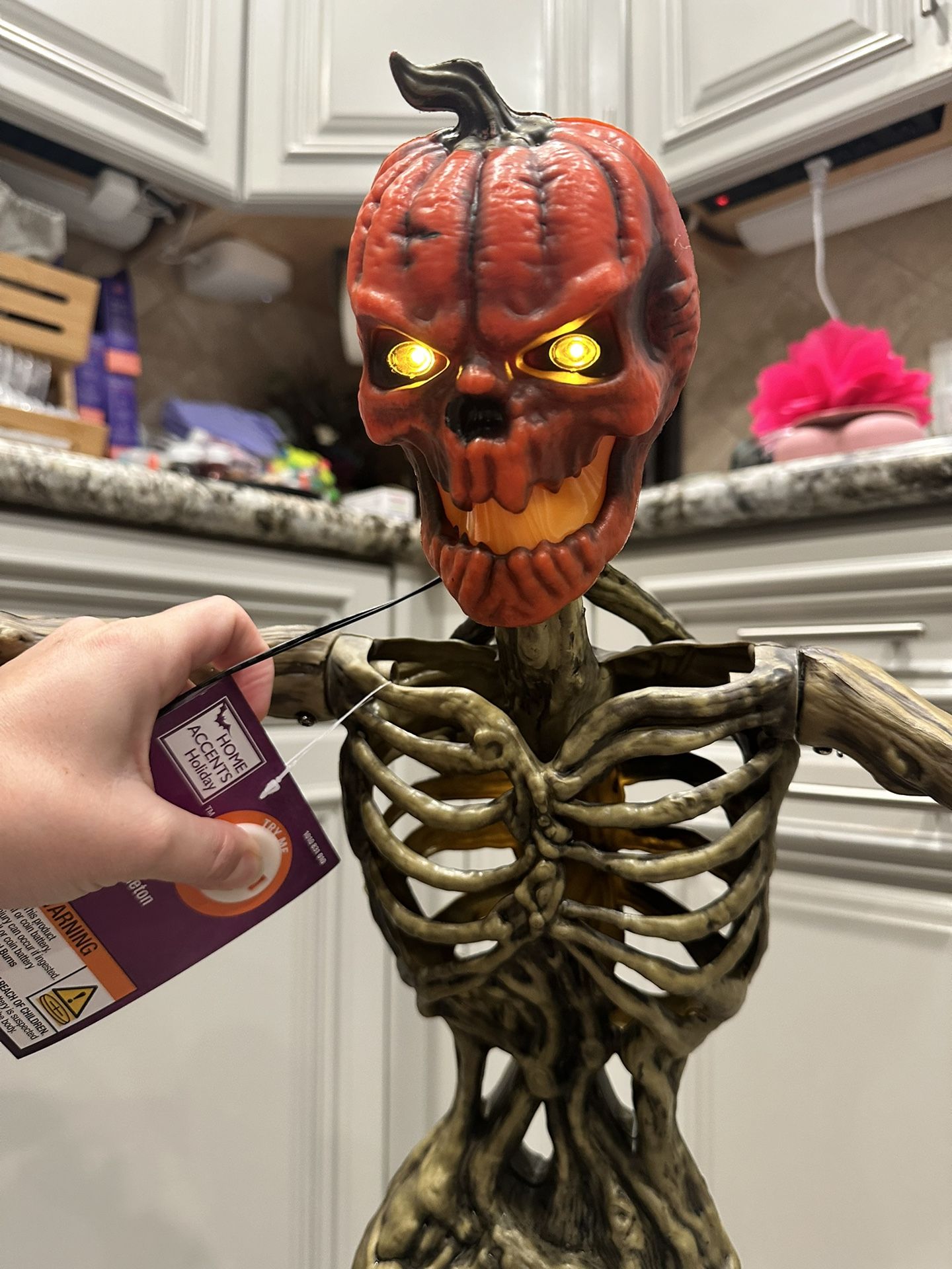 Mini 3 Foot Tall Inferno Pumpkin Skeletons For Halloween - LED Eyes Light Up - Chest Lites Up - Posable Arms - NEW WITH TAG