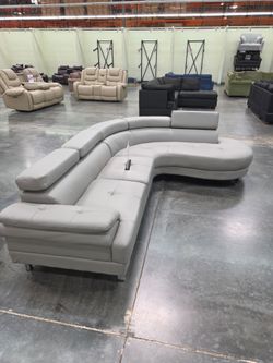 Brand New Grey Leather Modern Style Sectional Sofa