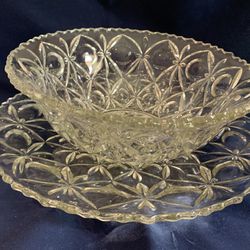 Vintage Pressed Glass Fruit Bowl With Matching Serving Platter