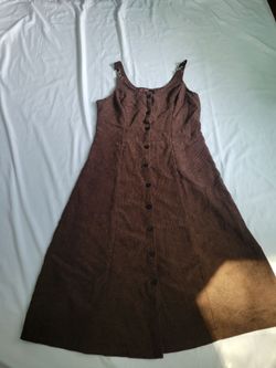 SHEIN Brown Button-Front Ribbed Midi Dress
