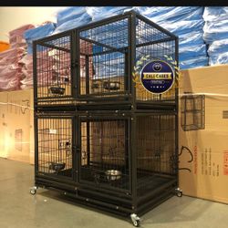 Double Stackable Dog Pet Cage Kennel Size 43” With Divider And Feeding Bowls New In Box 📦